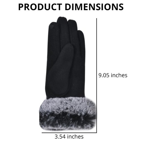 Black Cashmere Warm Gloves with Faux Fur and Equipped Touch Screen Friend… - Picture 6 of 11